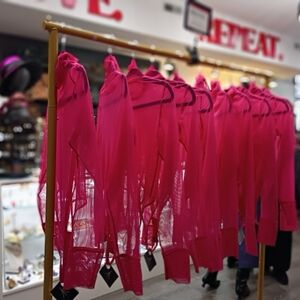 Hot Pink Sheer Button-Up Blouse - Pack of Multiple